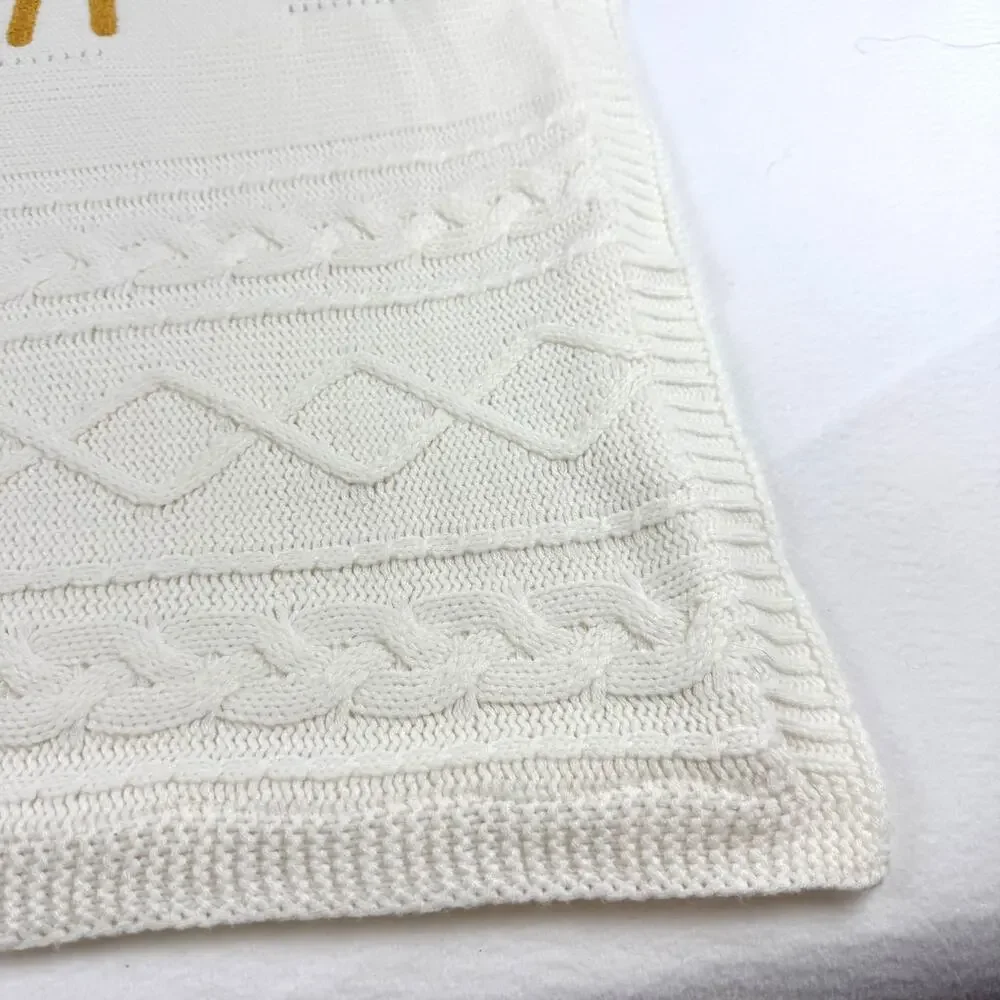 Pottery Barn Kids Giraffe Sherpa Backed Knit Baby Blanket Cream Nursery